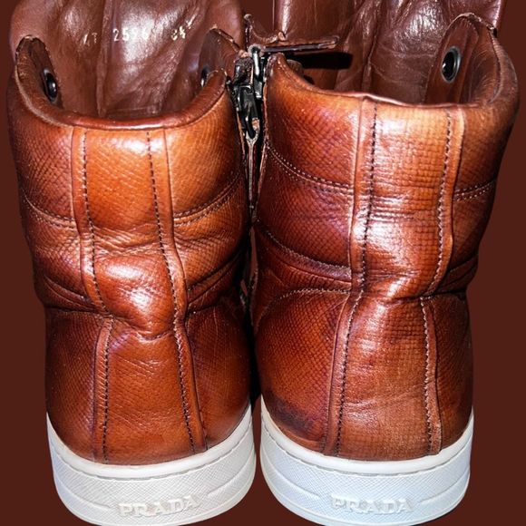 Prada Mens Old Nappa Leather High Top Sneaker Designer Calzature Uomo Size 8.5 F - Picture 4 of 10